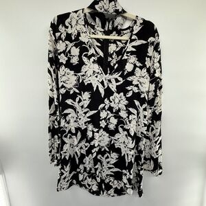 Flynn Skye‎ NWT Large Black White Floral Blouse Made in USA Boho Rayon Top